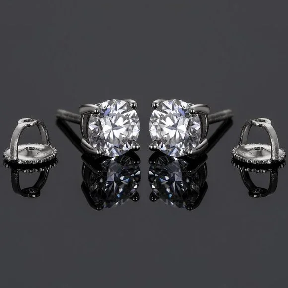 Certified 2ct. t.w. Moissanite Diamond Round Stud Earrings NEW